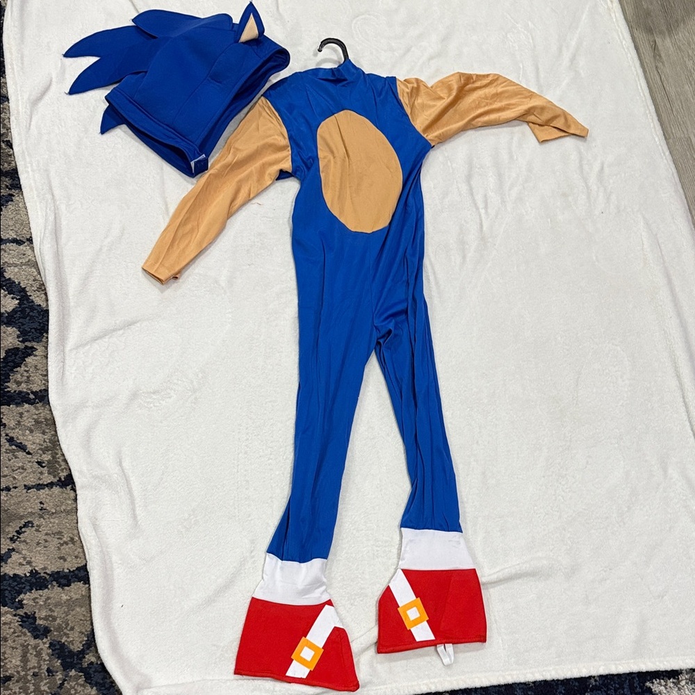 Kids Blue & Tan Hedgehog Costume with Red Shoe Covers - Brand: